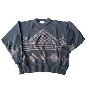 Vintage Expressions Limited Editions Sweater Brown With Leather Look 90s